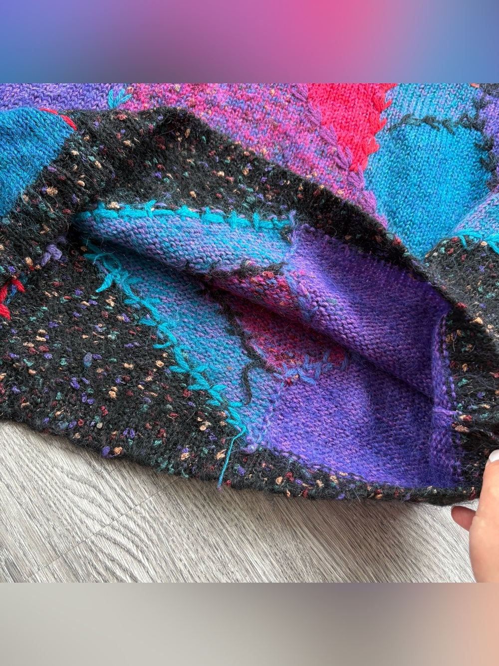 Vintage Segrets Sun Prints Mohair Blend Patchwork Mock Neck Sweater M Chunky - Picture 5 of 14